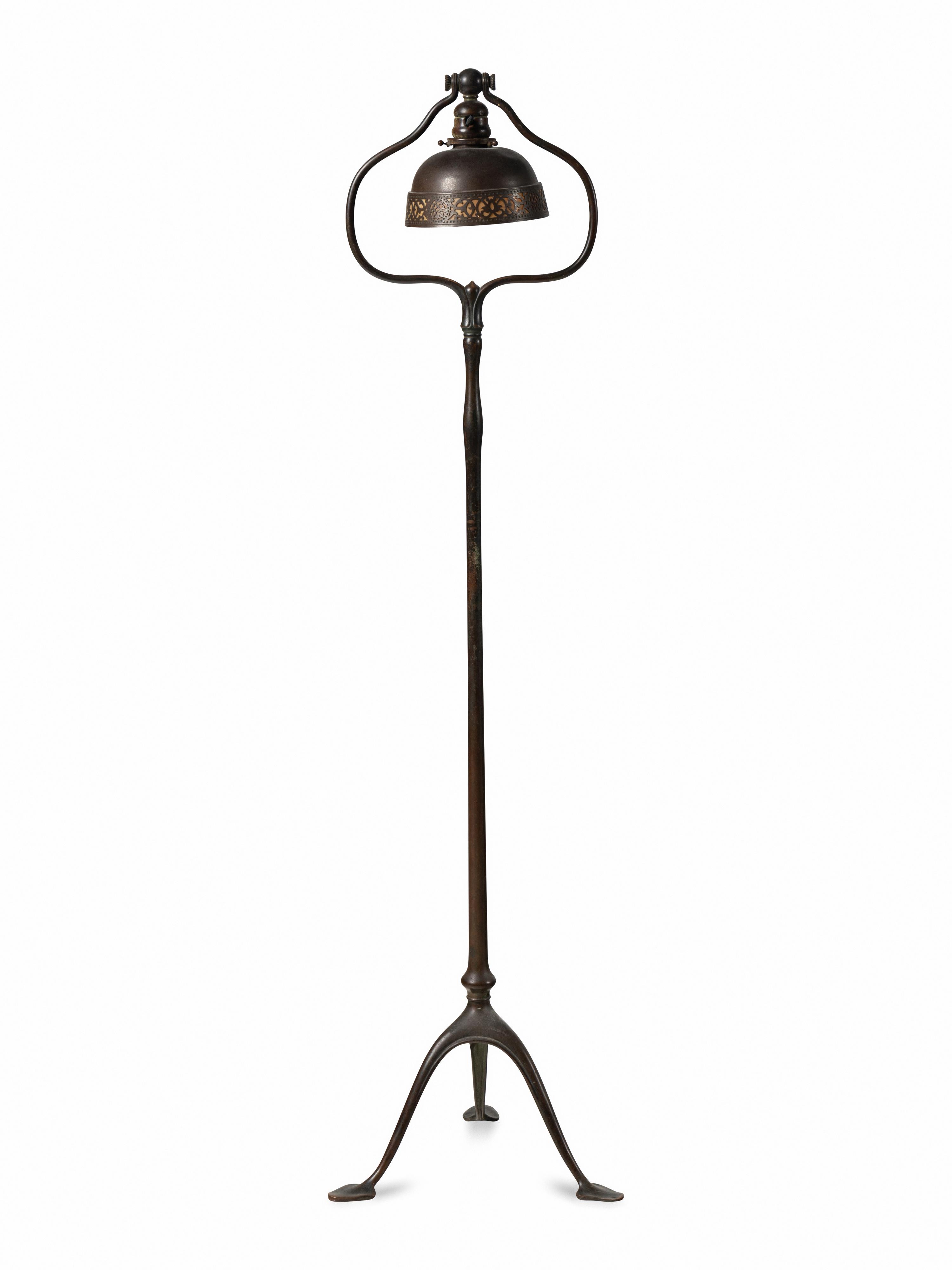 A Tiffany Studios Model 423 Style Bronze Harp Floor Lamp