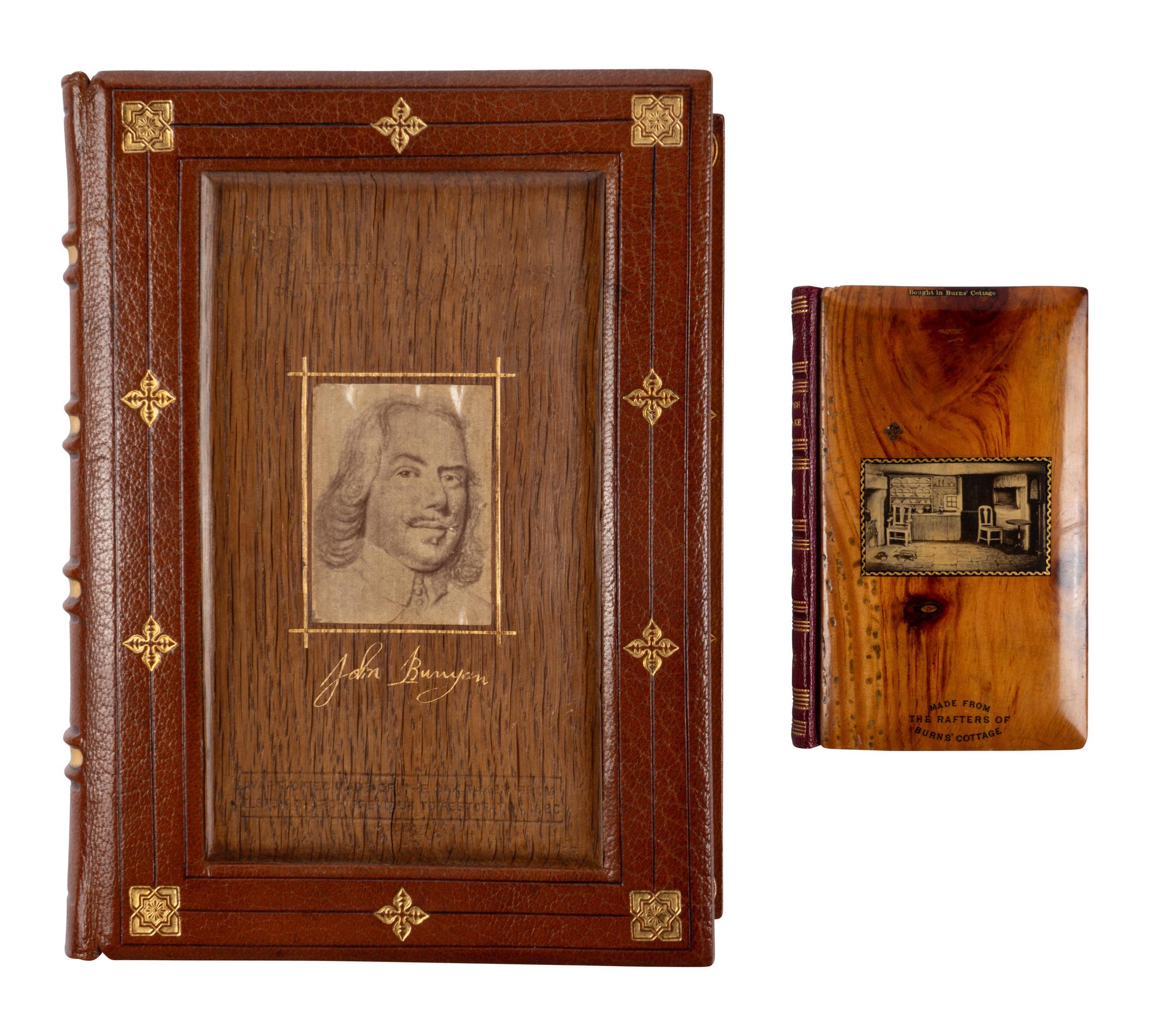[BINDINGS - RECLAIMED WOOD]. A pair of titles, comprising: