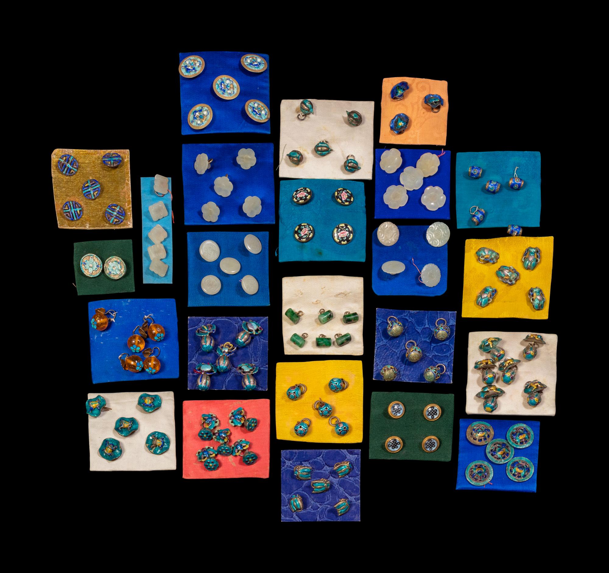 A Collection of Chinese Jade, Jadeite and Enamel on Metal Buttons