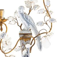 A Pair of Gilt Metal and Rock Crystal Two-Light Sconces
