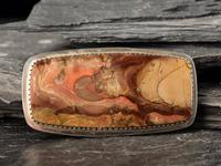 Silver and Petrified Wood Belt Buckle, with Gold Accents on Reverse