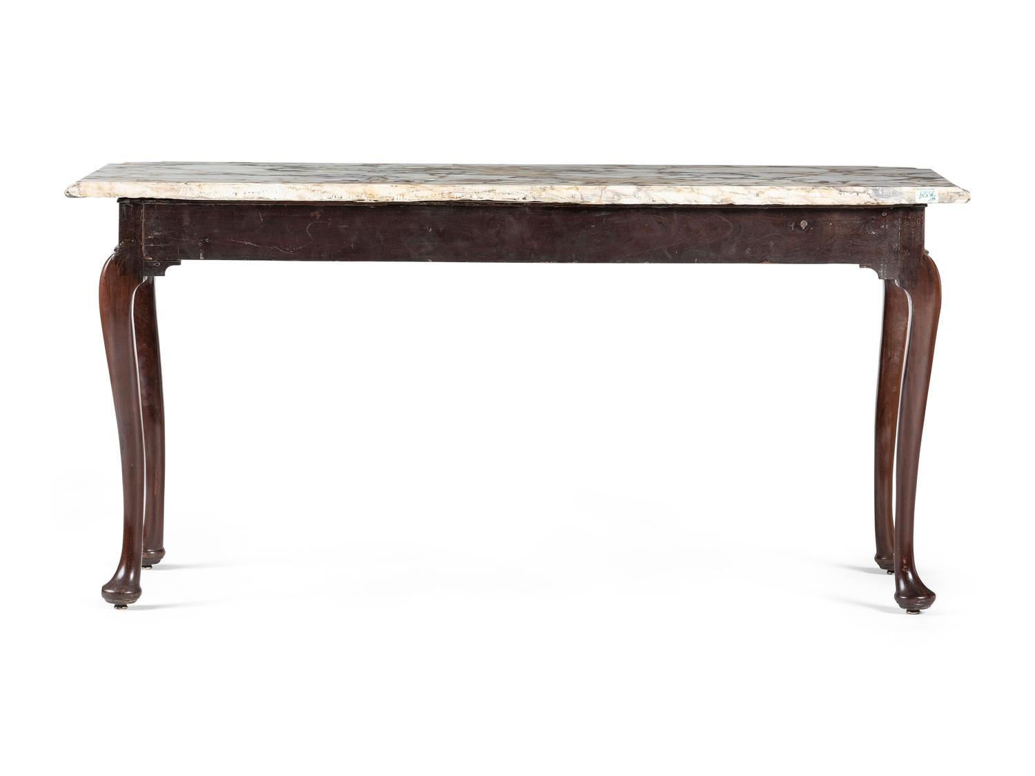 A Queen Anne Carved Mahogany Marble-Top Console Table