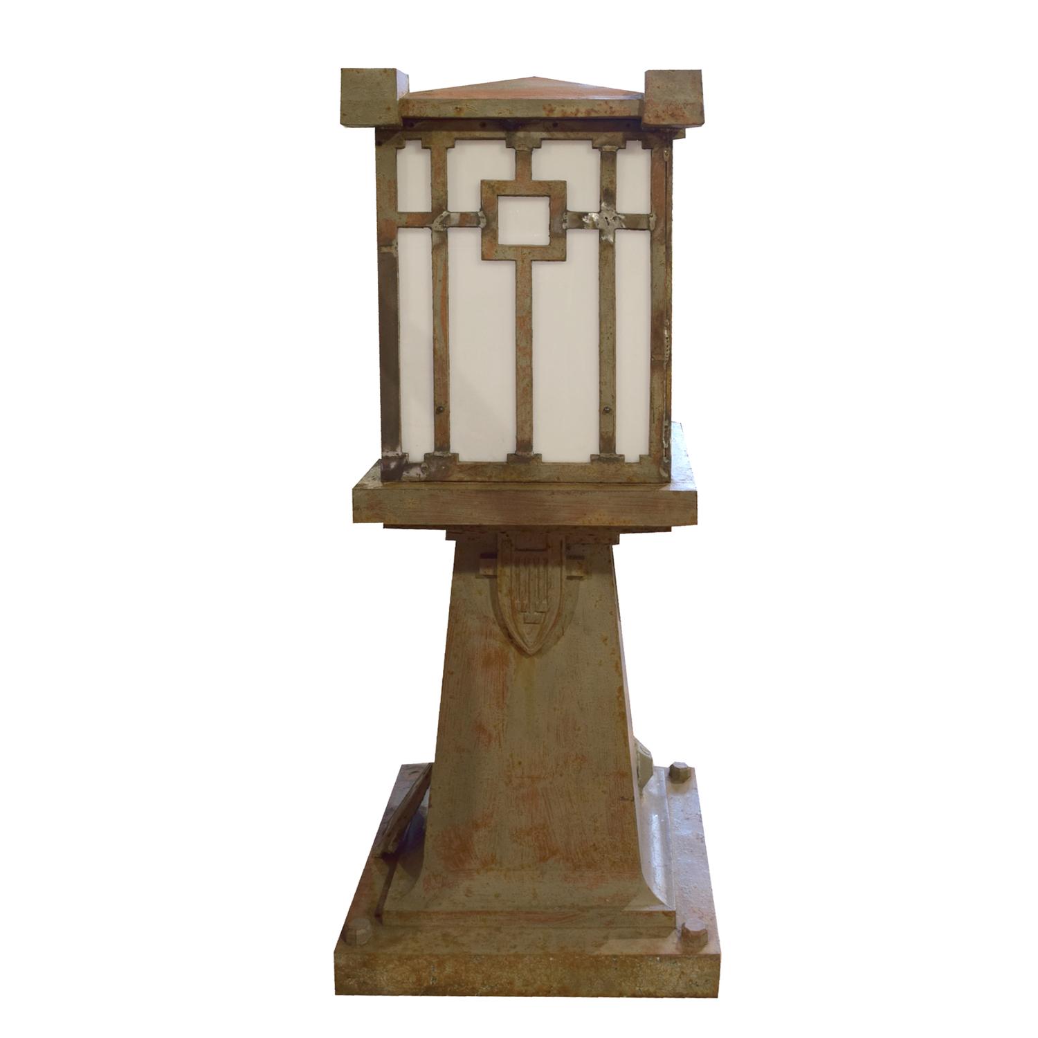 A Pair of Prairie School Cast Iron Bridge Lights 22" W X 22" D X 54.5" H — United States, Circa 1900