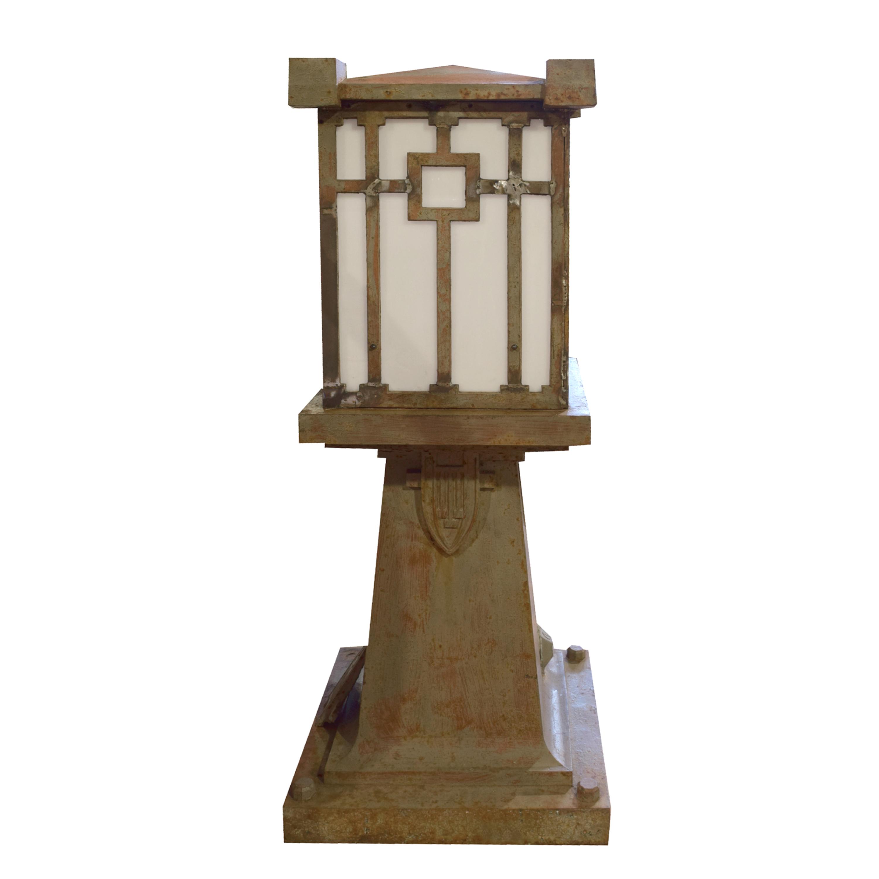 A Pair of Prairie School Cast Iron Bridge Lights 22" W X 22" D X 54.5" H — United States, Circa 1900