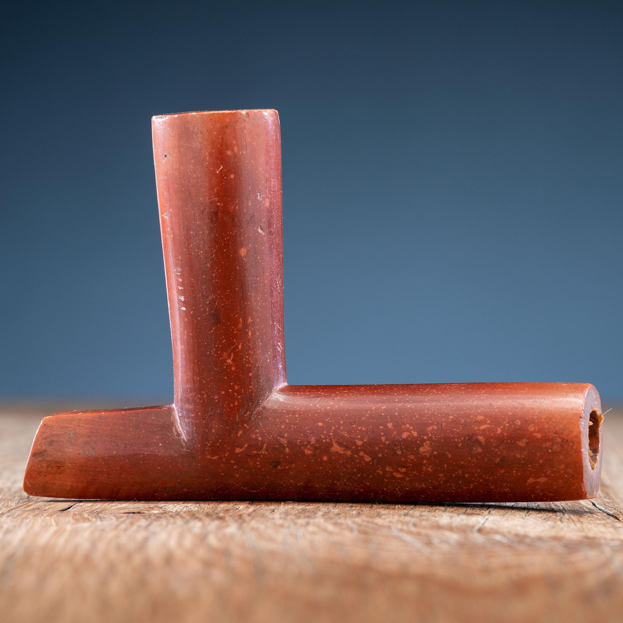 Western Great Lakes Carved Pipe Stem, with Catlinite Bowl