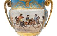 A Pair of Sevres Style Porcelain and Gilt-Bronze Mounted Napoleonic Urns