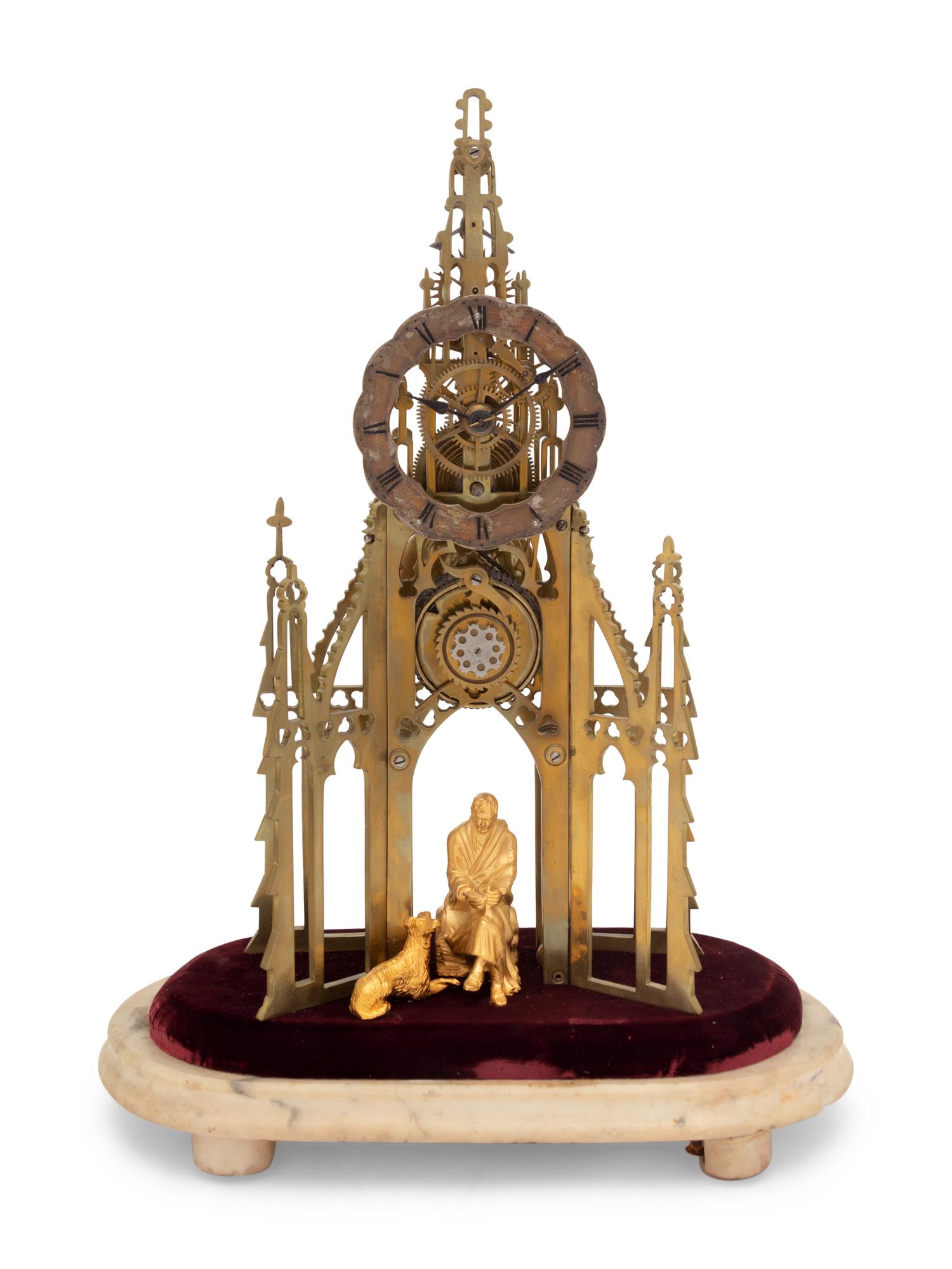 An English Brass Sir Walter Scott Memorial Skeleton Clock