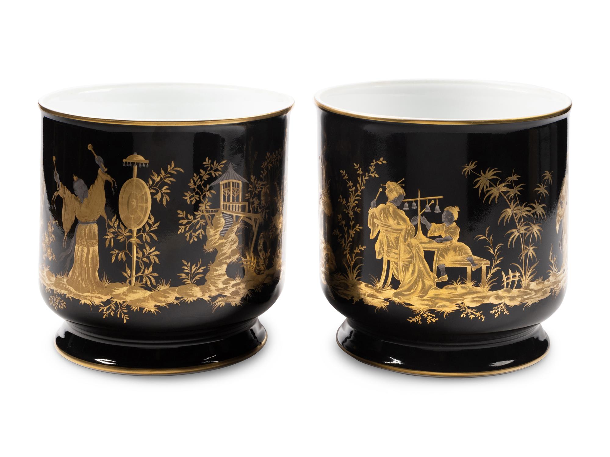 A Pair of Le Tallec Nuits Chinoises Porcelain Cache Pots