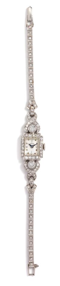A Platinum and Diamond Wristwatch, Hamilton, 15.90 dwts.
