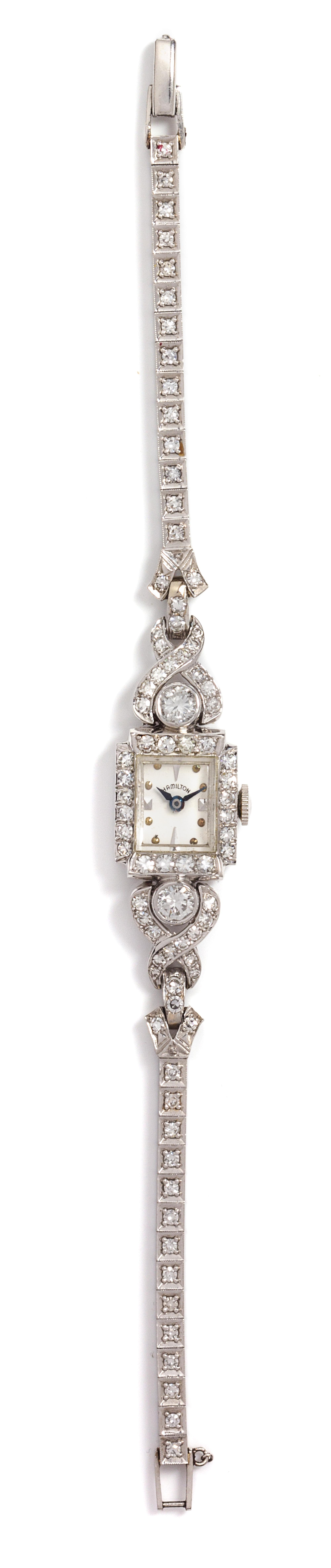A Platinum and Diamond Wristwatch, Hamilton, 15.90 dwts.