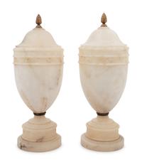 A Pair of Alabaster Urns Fitted as Lamps
