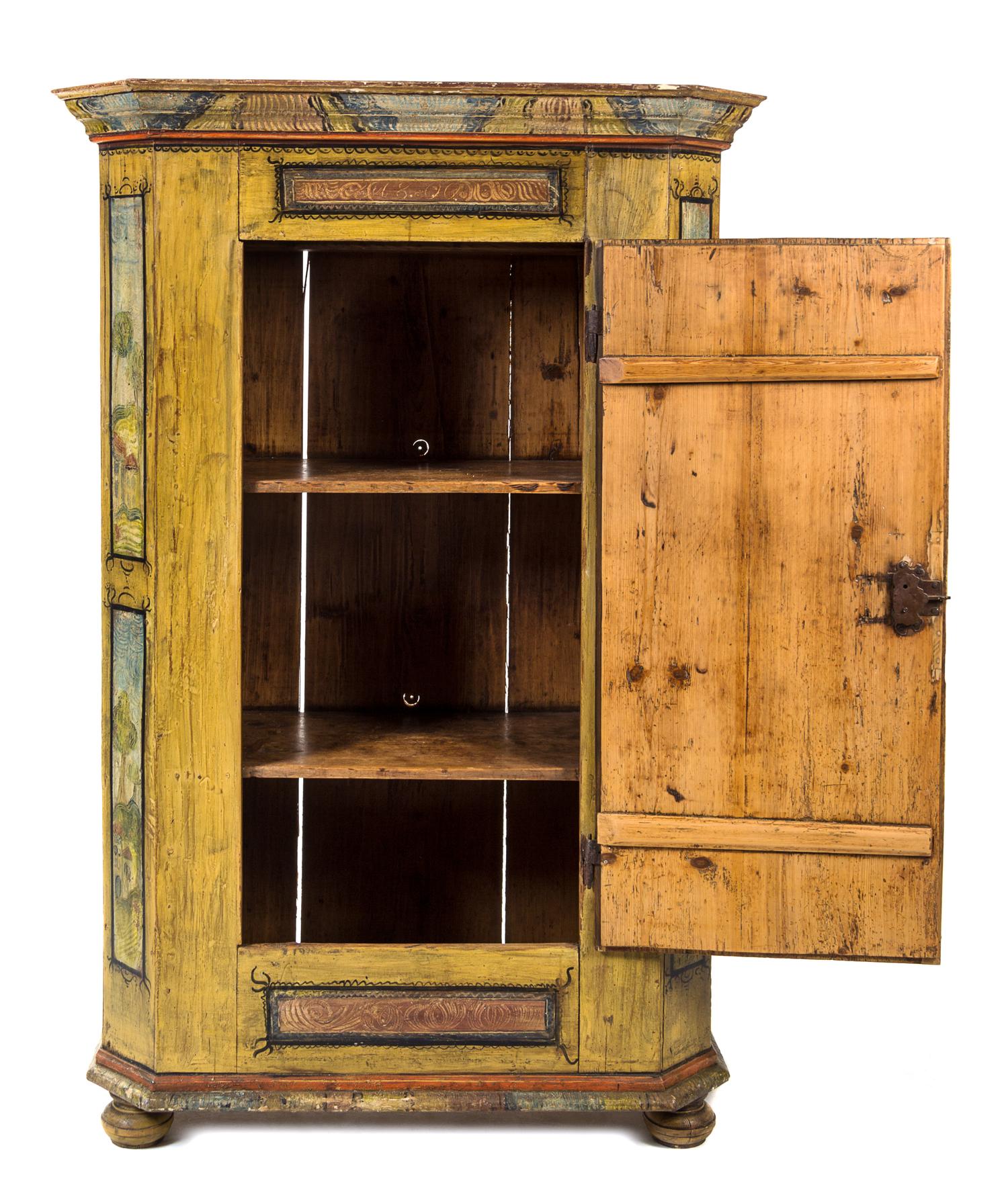 An Austrian Painted Schrank Height 73 x width 43 x depth 19 inches. — 18TH/19TH CENTURY