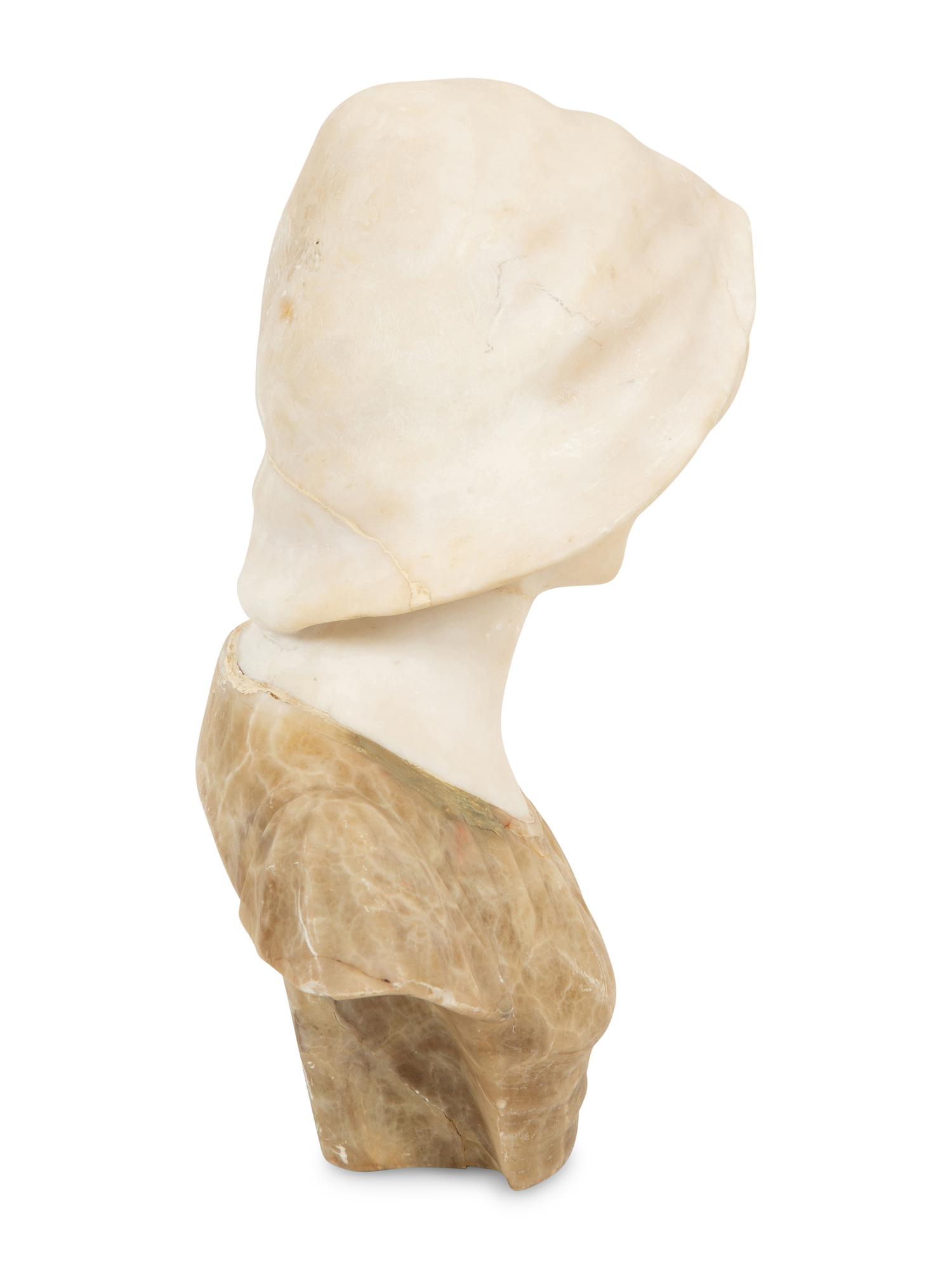 A Continental Carved Alabaster Bust of a Young Maiden