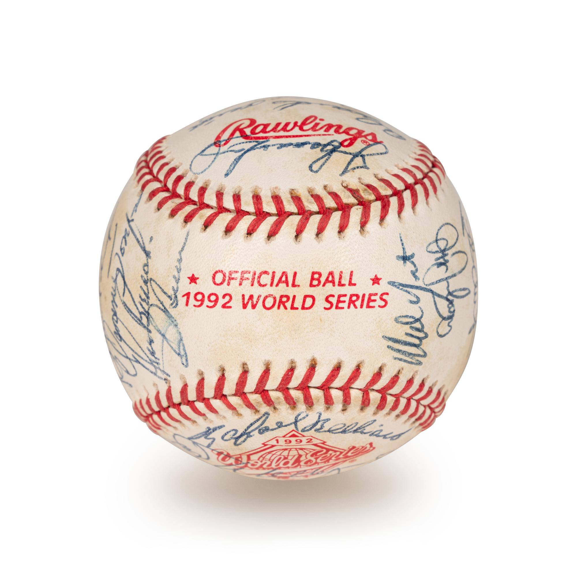 A 1992 Atlanta Braves National League Champion Team Signed Autograph Baseball With 29 Signatures (Beckett Authentication Services Letter BAS Certified),