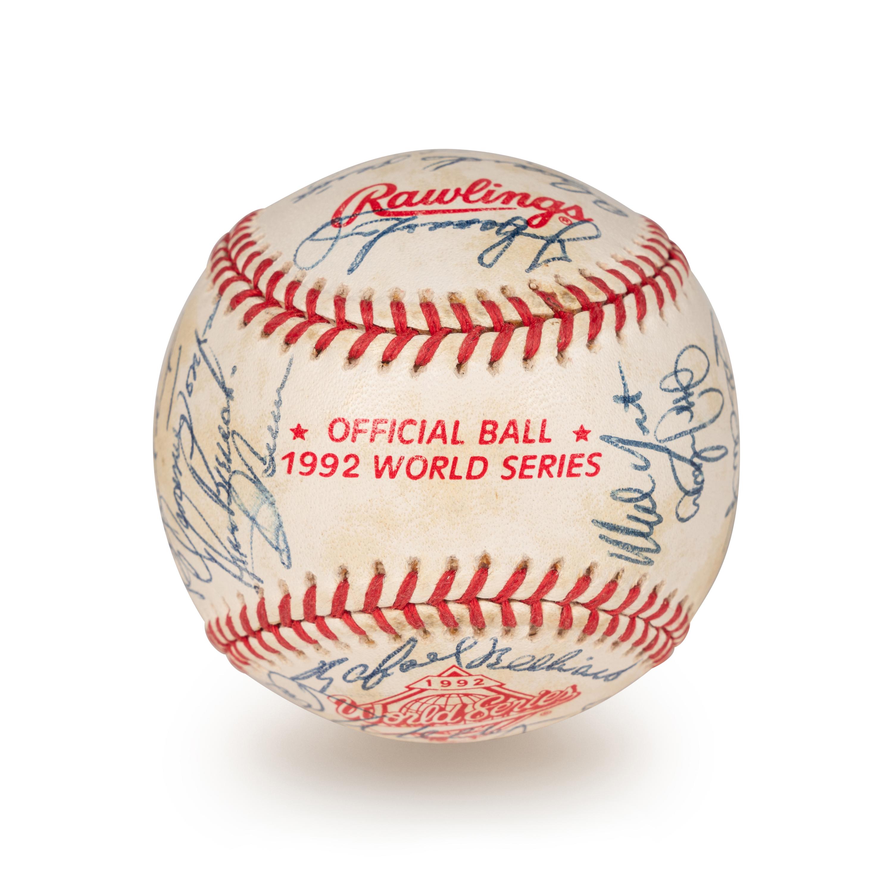 A 1992 Atlanta Braves National League Champion Team Signed Autograph Baseball With 29 Signatures (Beckett Authentication Services Letter BAS Certified),