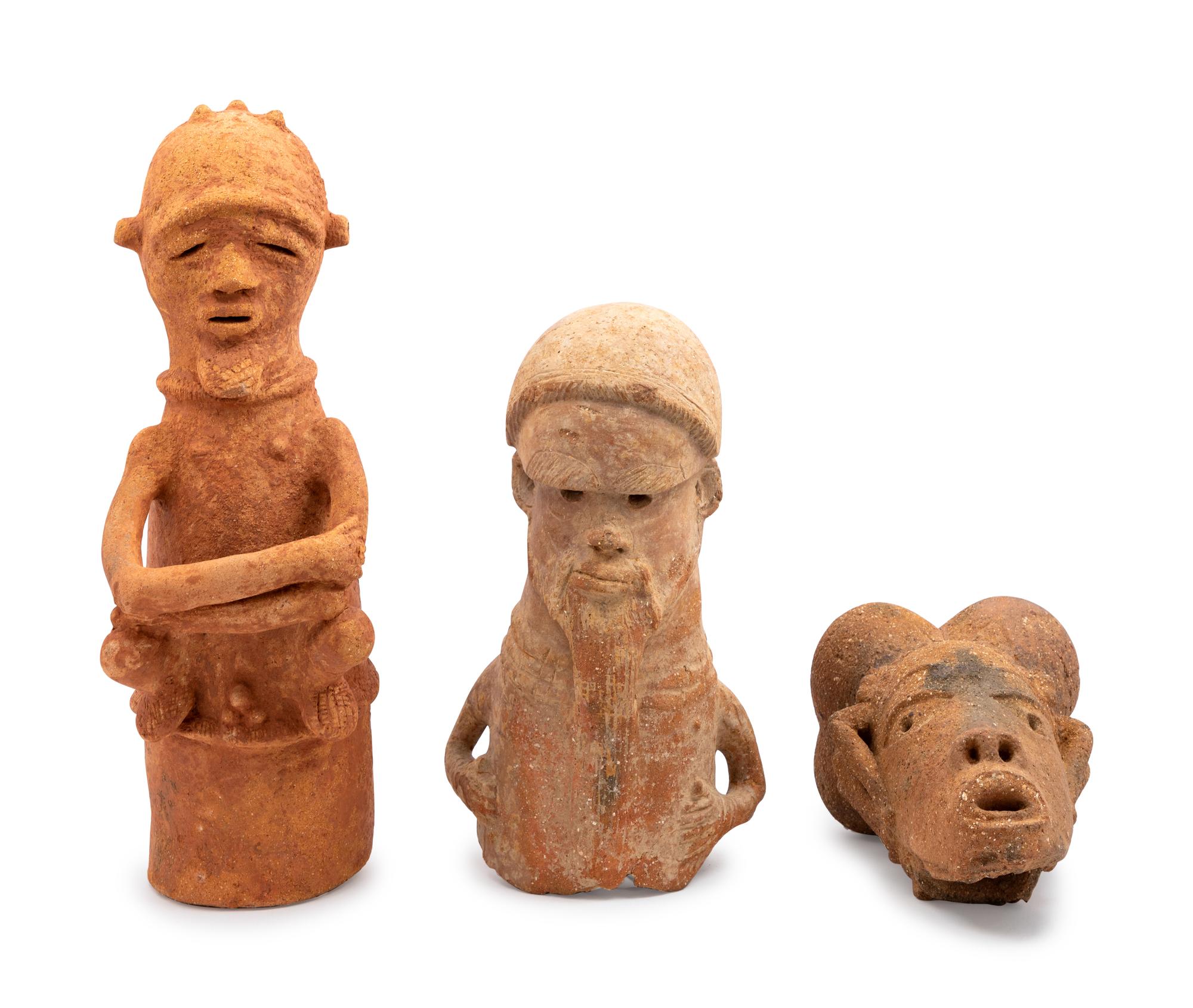 Two Earthenware Figures and a Nok Earthenware Head