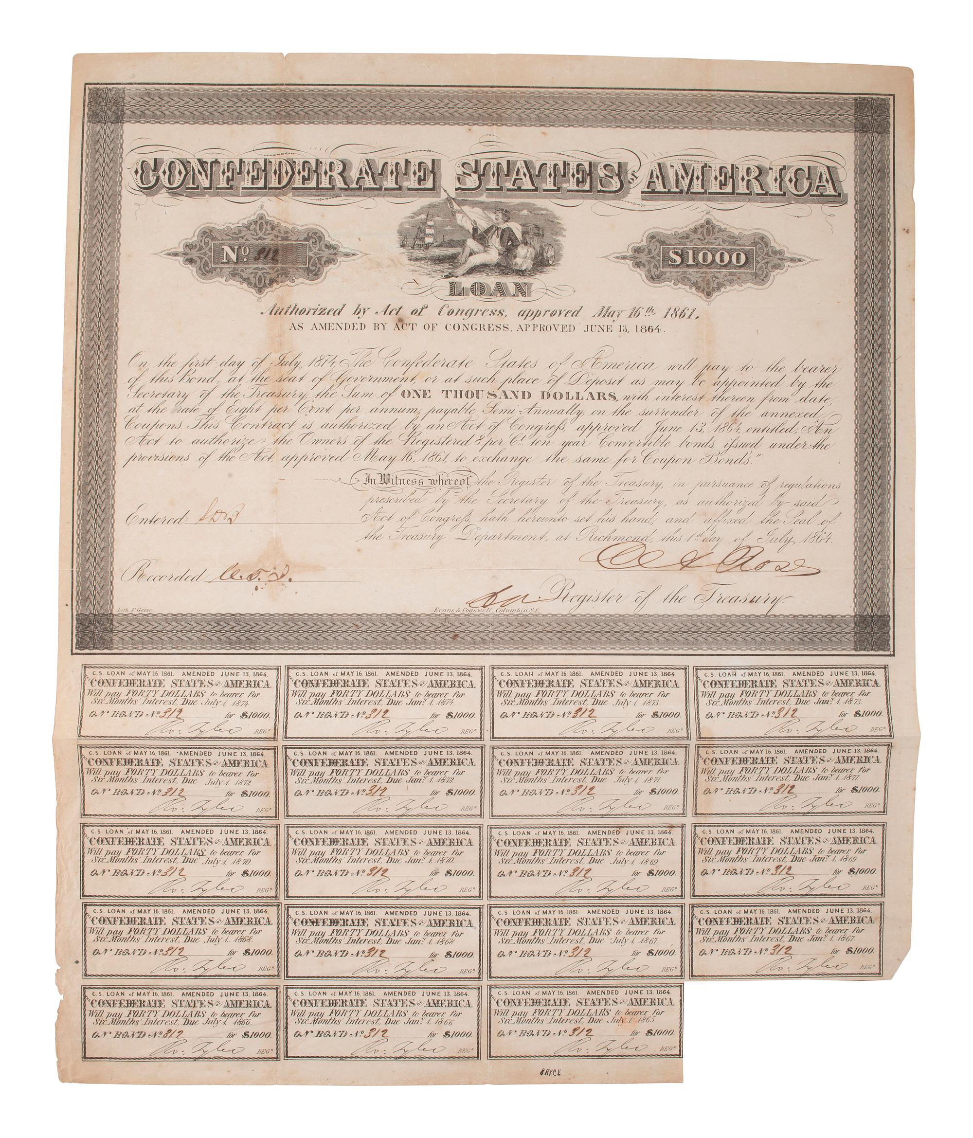 [CIVIL WAR - CONFEDERATE]. A large group of Confederate bonds.
