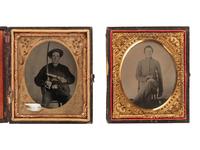 [CIVIL WAR]. 2 sixth plate tintypes featuring possibly southern soldiers armed with revolvers.