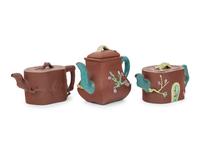 Three Chinese Yixing Zisha Pottery Teapots