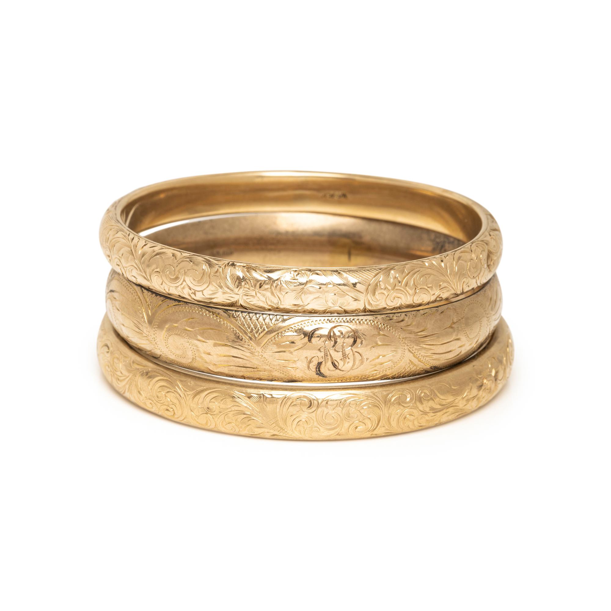 ANTIQUE, YELLOW GOLD BANGLE BRACELETS
