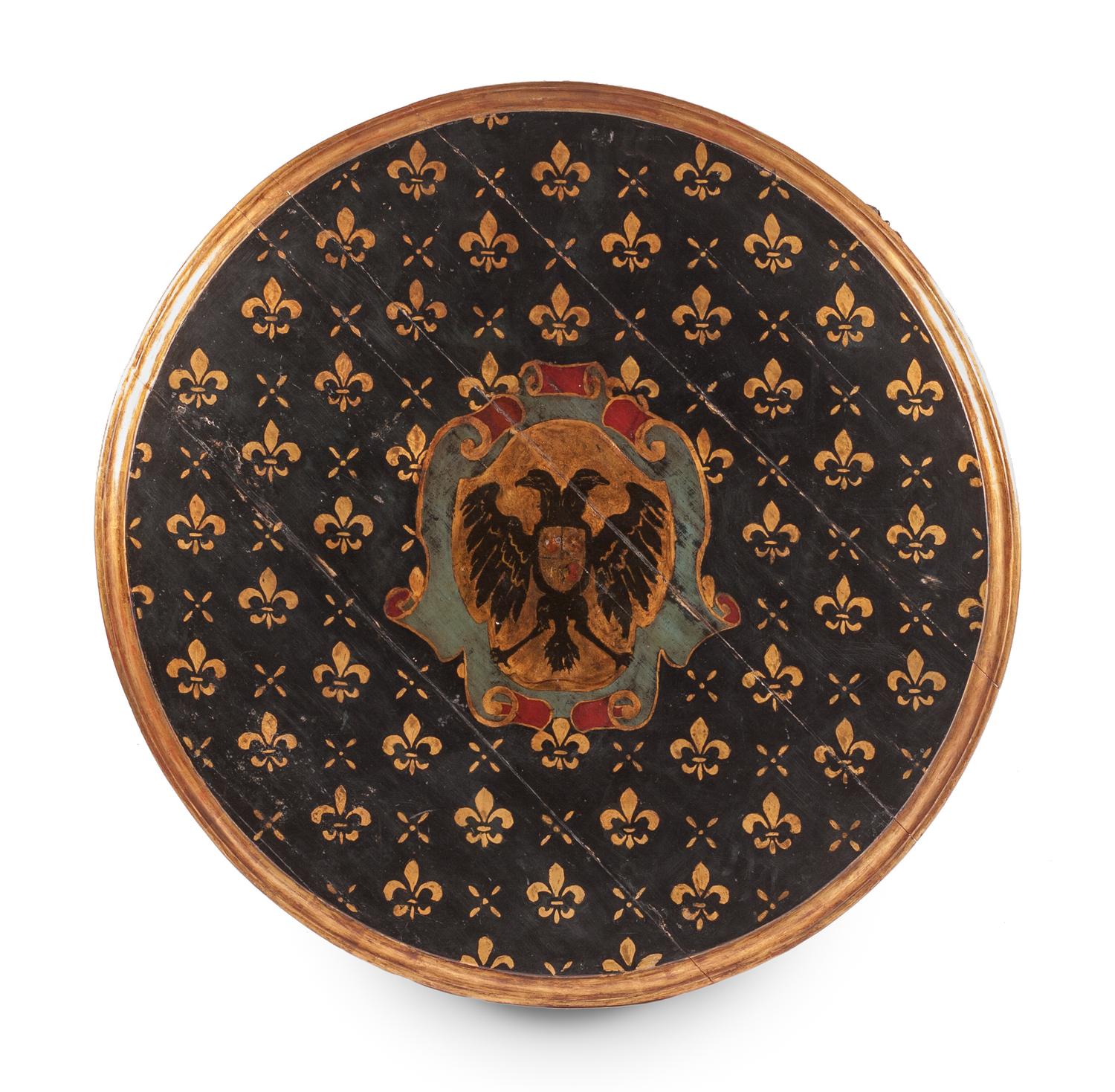 A Continental Carved and Painted Center Table Height 30 x diameter of top 42 1/2 inches. — 19TH CENTURY