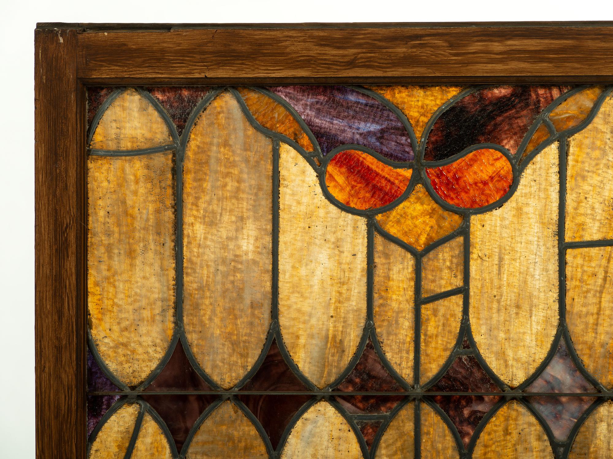 Three American Stained Glass Window Panels