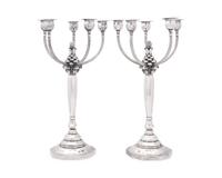A Pair of Johan Rohde Designed Georg Jensen Silver Acorn Pattern Five-Light Candelabra