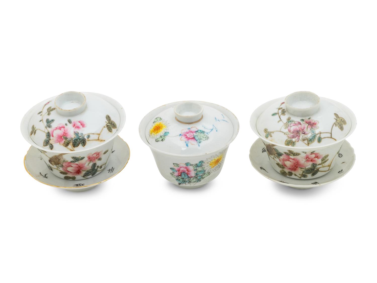 Three Chinese Famille Rose Porcelain Teacups