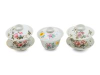 Three Chinese Famille Rose Porcelain Teacups