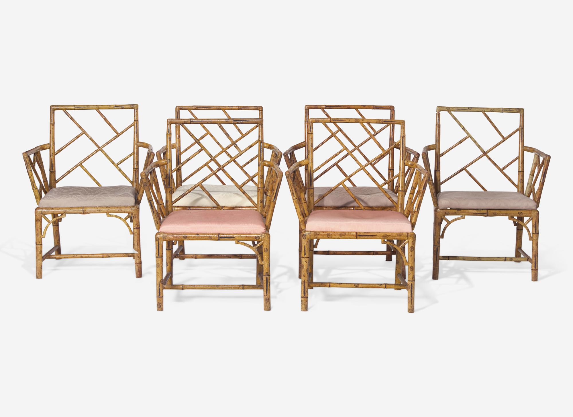 A Set of Six Regency Faux Bamboo Cockpen Armchairs