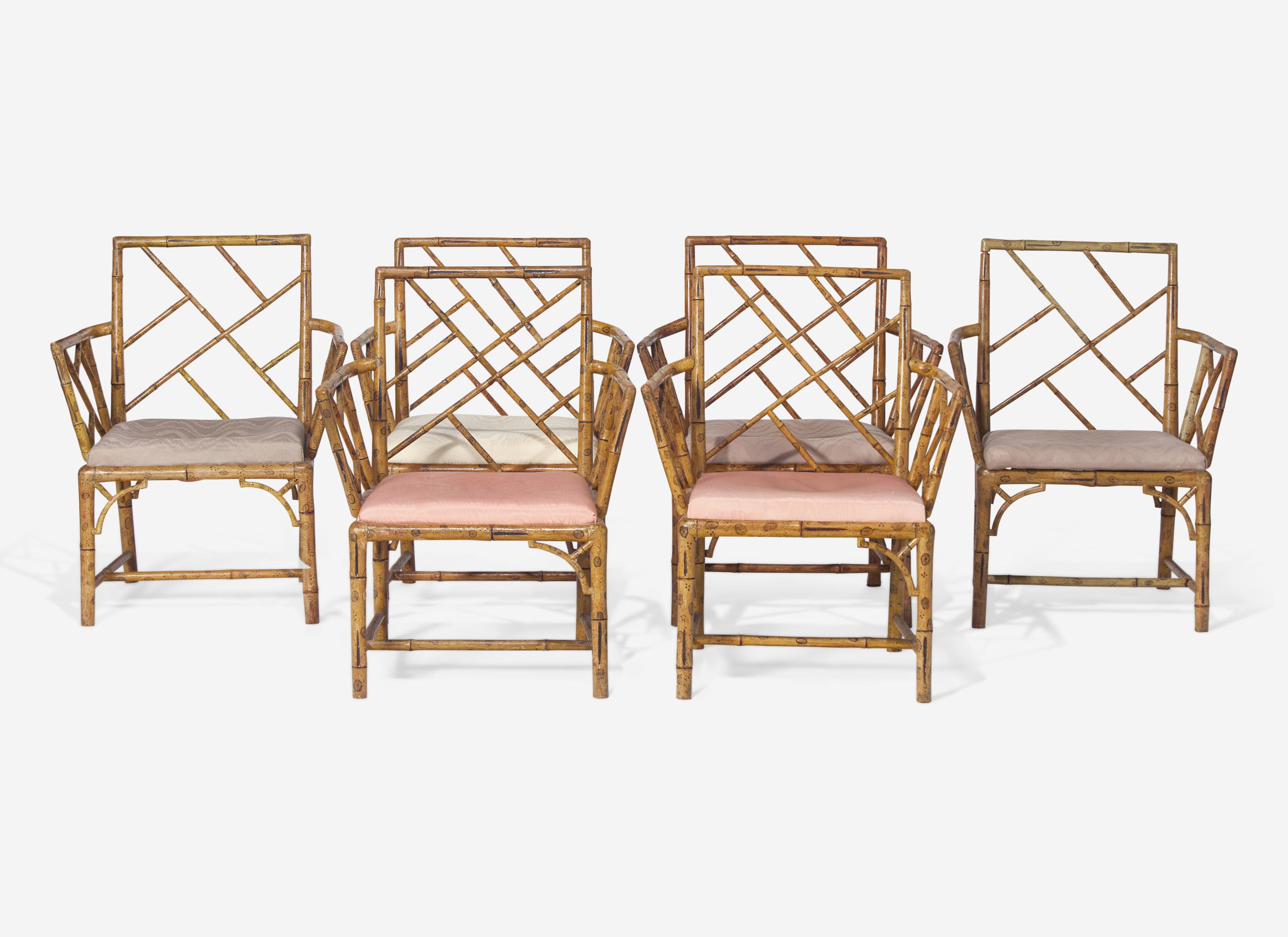 A Set of Six Regency Faux Bamboo Cockpen Armchairs