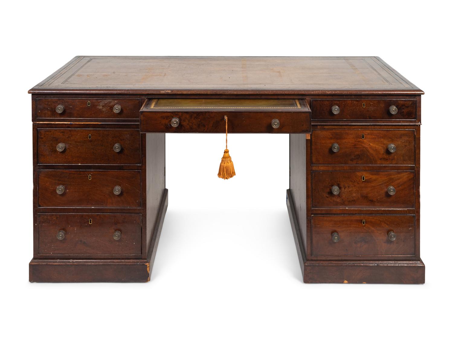 A George III Style Mahogany Partner's Desk — 19TH CENTURY