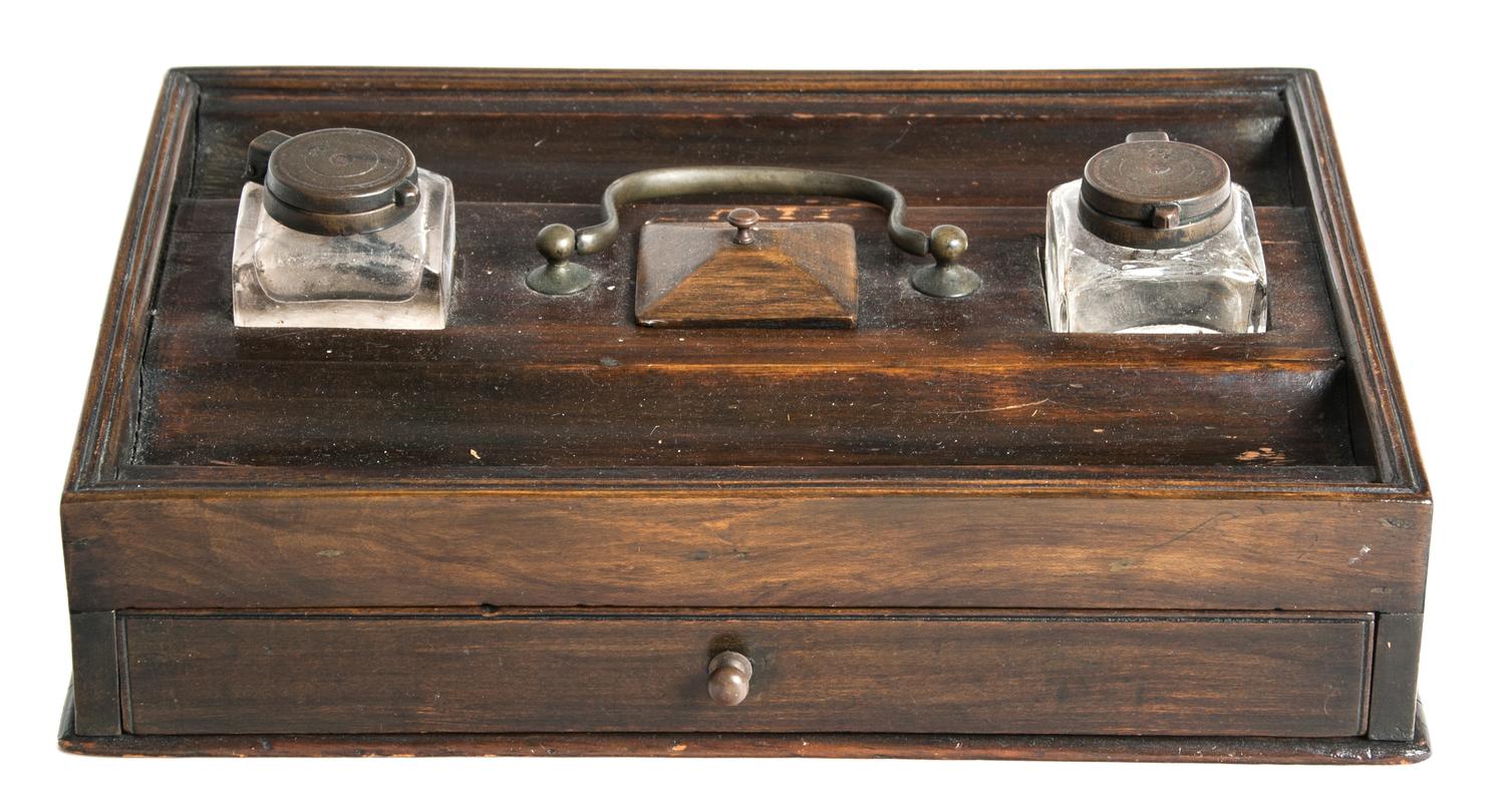 An Early Victorian Mahogany Standish Height 3 x width 12 x depth 9 inches. — 19TH CENTURY