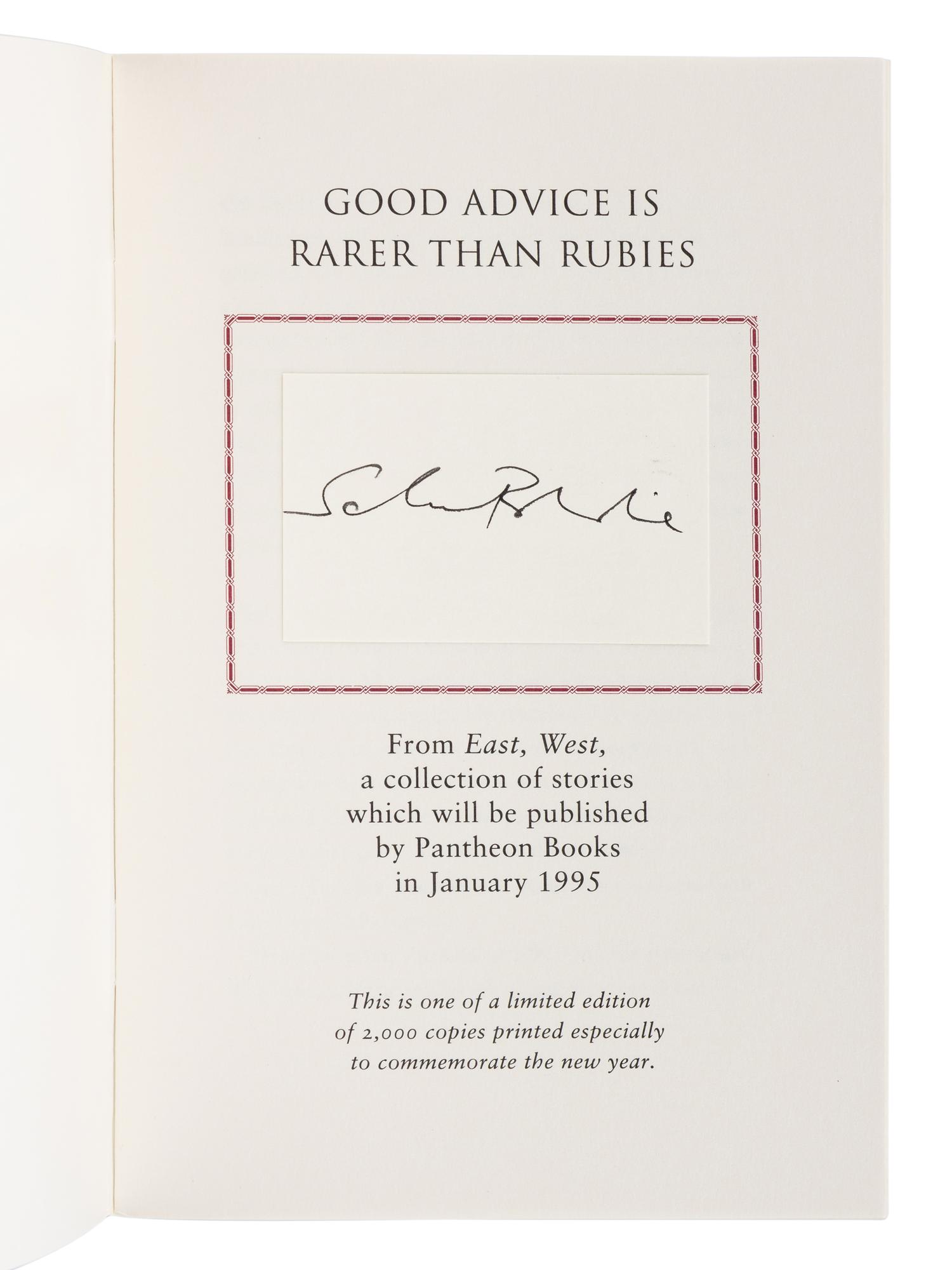 RUSHDIE, Salman (b. 1947). A group of 9 FIRST EDITIONS, many SIGNED, comprising: