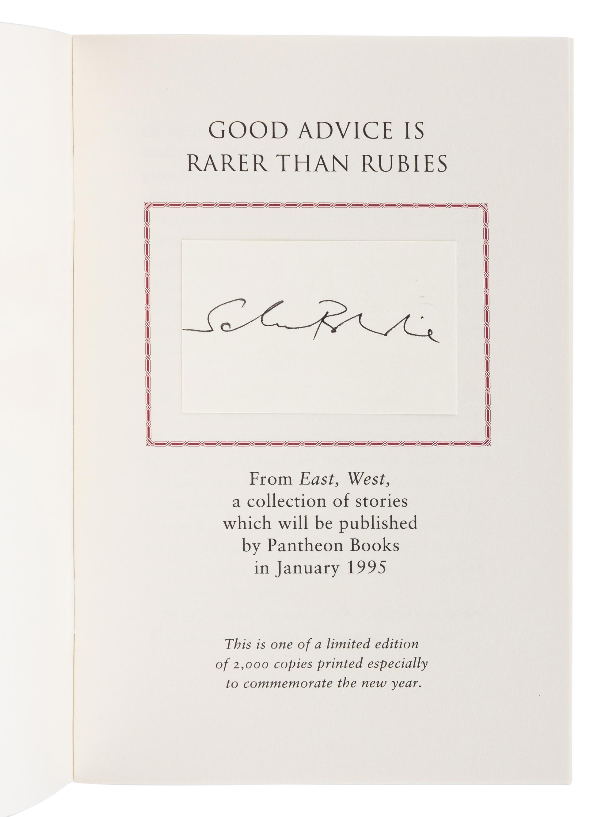 RUSHDIE, Salman (b. 1947). A group of 9 FIRST EDITIONS, many SIGNED, comprising: