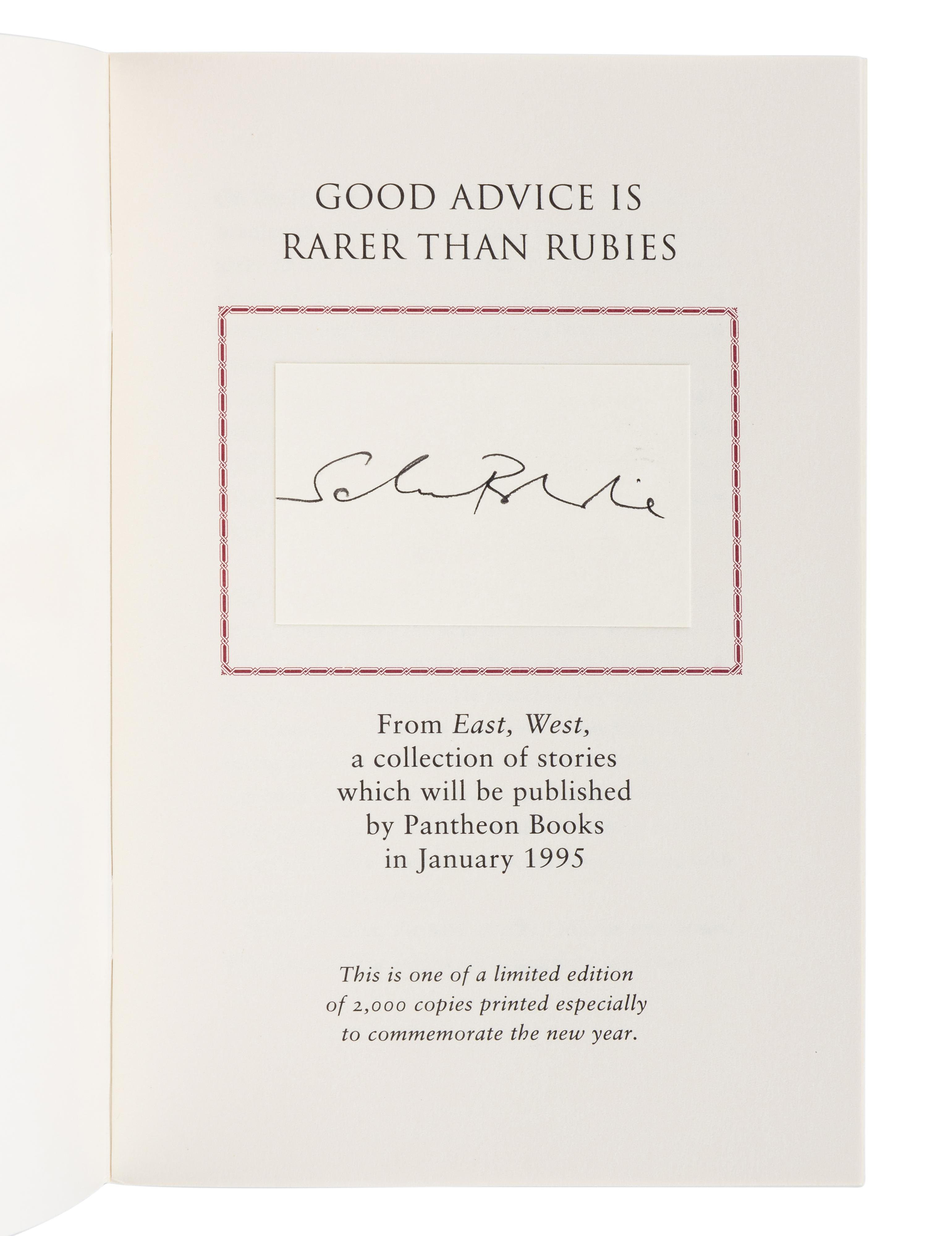 RUSHDIE, Salman (b. 1947). A group of 9 FIRST EDITIONS, many SIGNED, comprising: