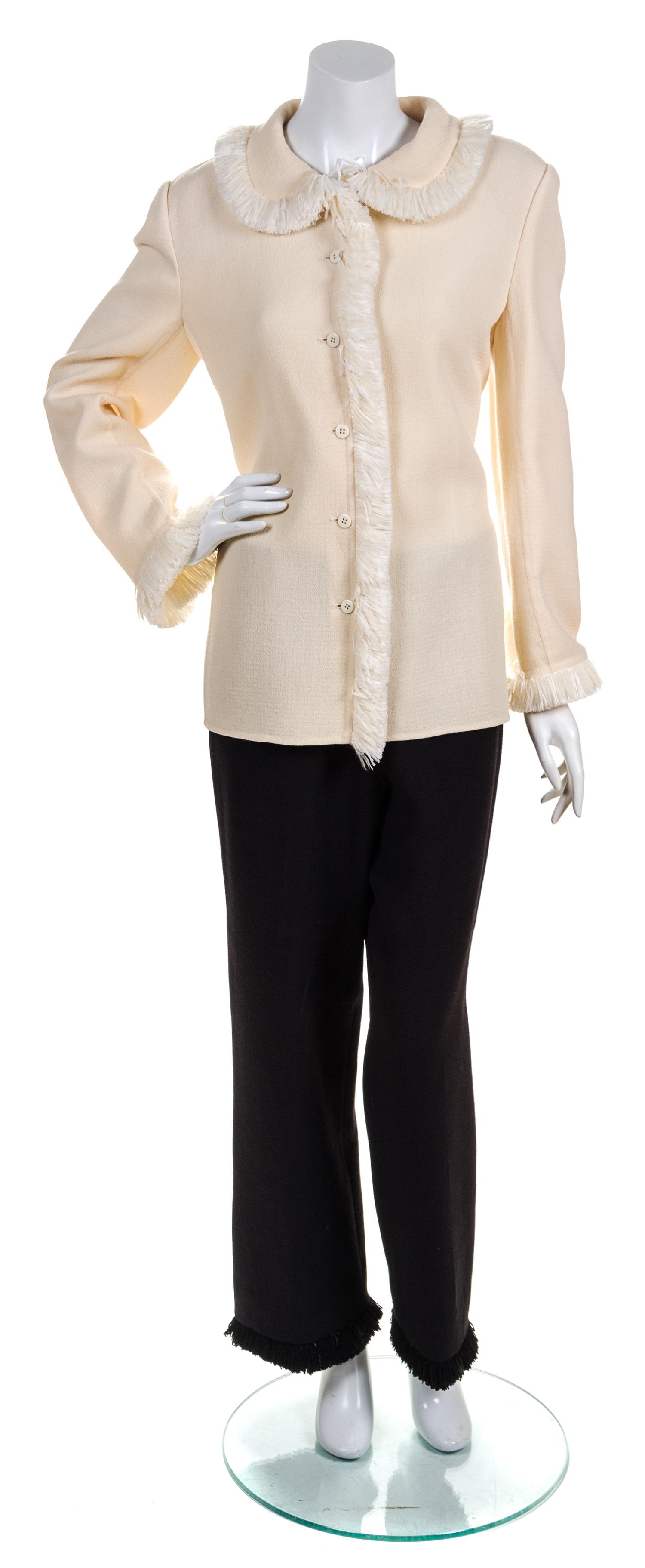 A Bill Blass Raffia Trimmed Ensemble, Jacket and pant size 14.