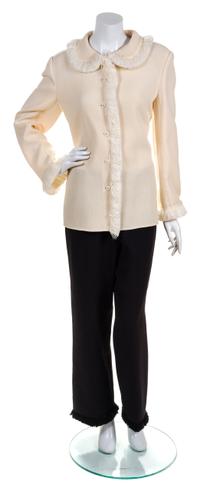 A Bill Blass Raffia Trimmed Ensemble, Jacket and pant size 14.