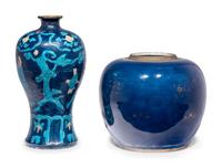 Two Chinese Blue Ground Porcelain Wares