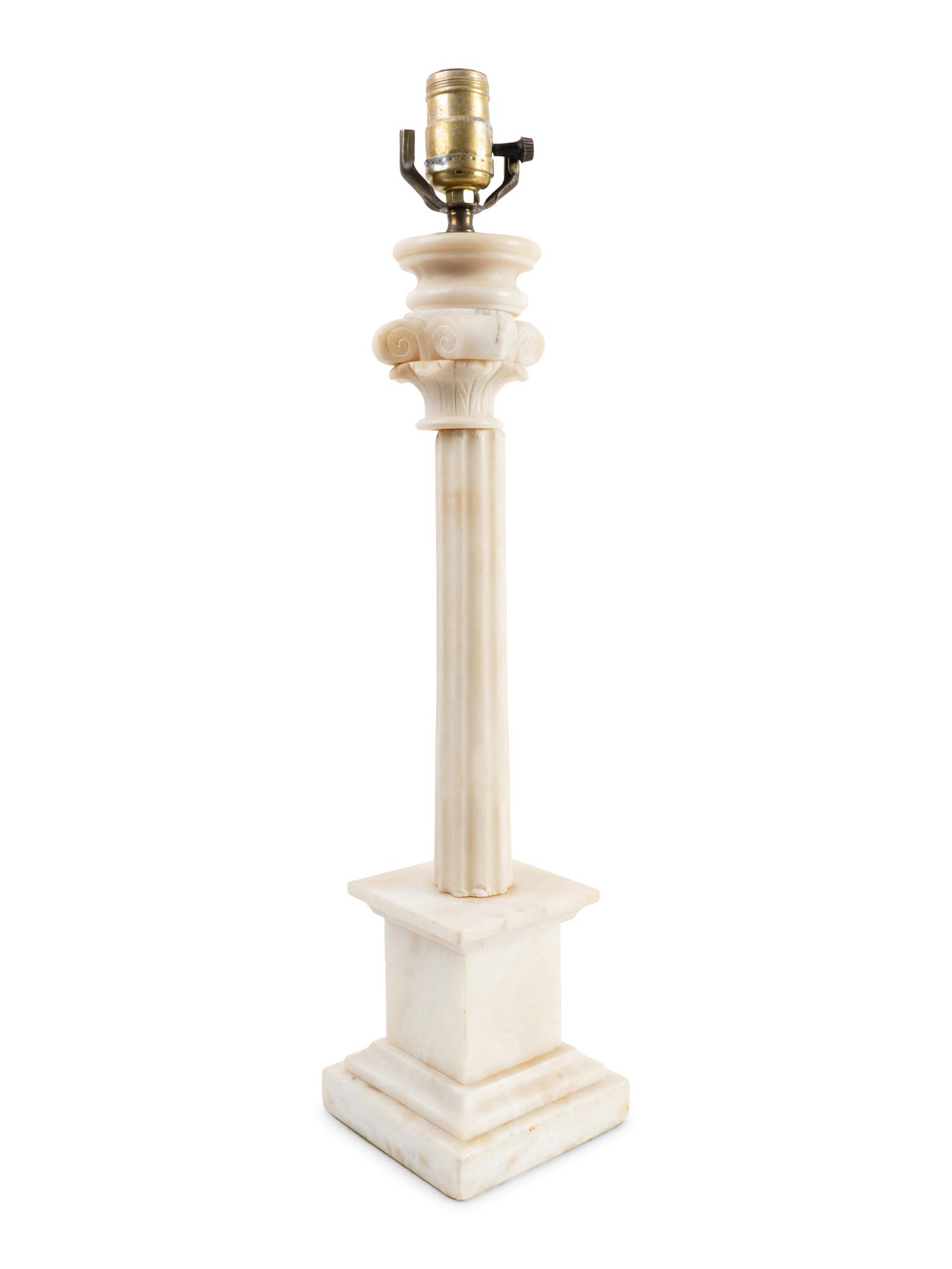 A Columnar Style Alabaster Table Lamp — 20TH CENTURY