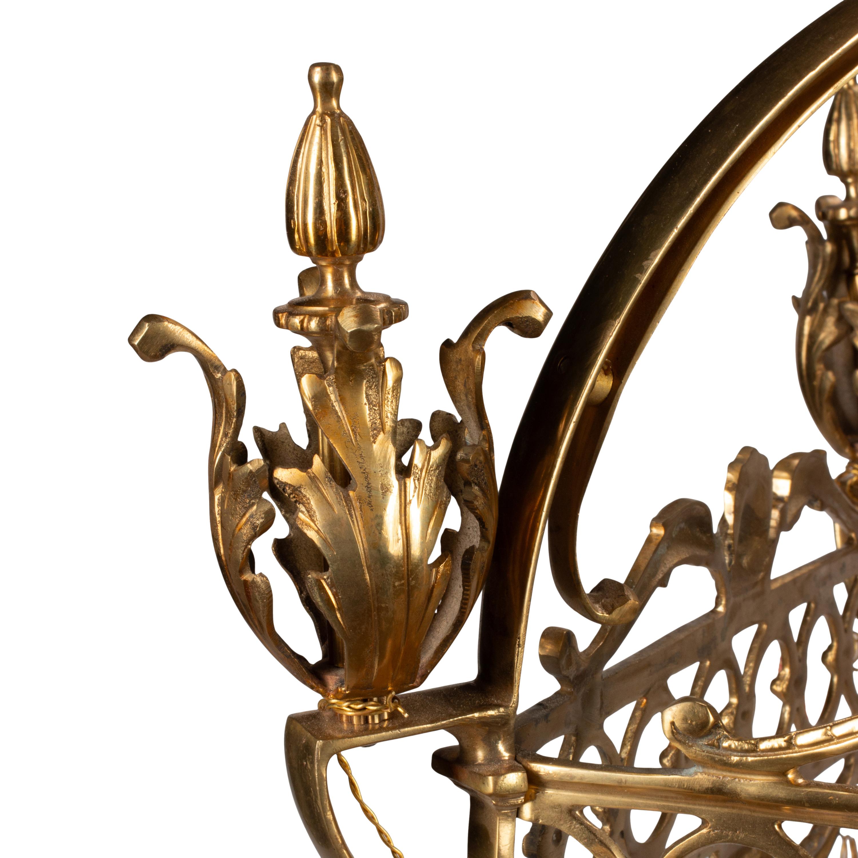 A French Neoclassical Style Gilt Bronze and Porcelain Hall Lantern