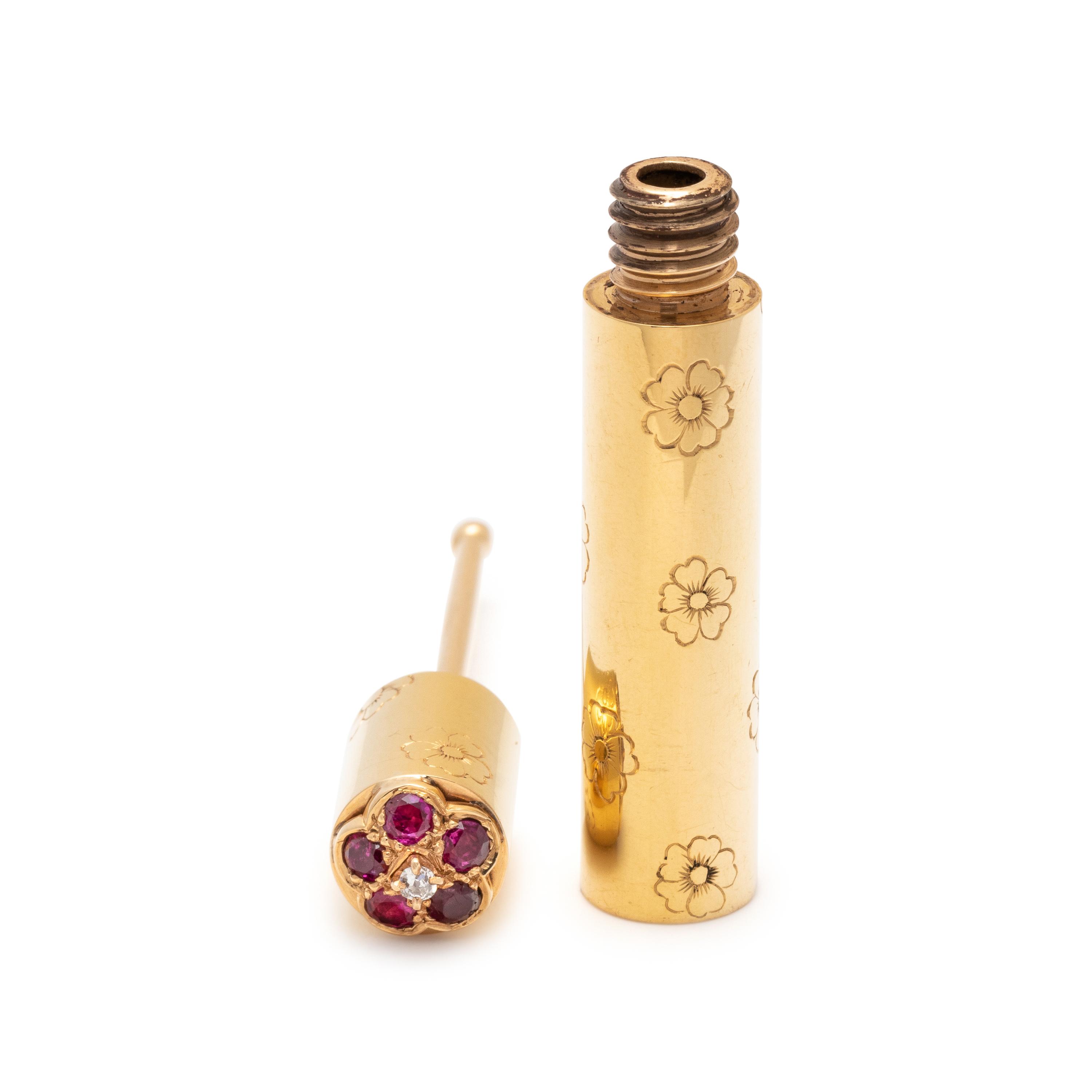 VAN CLEEF & ARPELS, NEW YORK, YELLOW GOLD, RUBY AND DIAMOND PERFUME BOTTLE