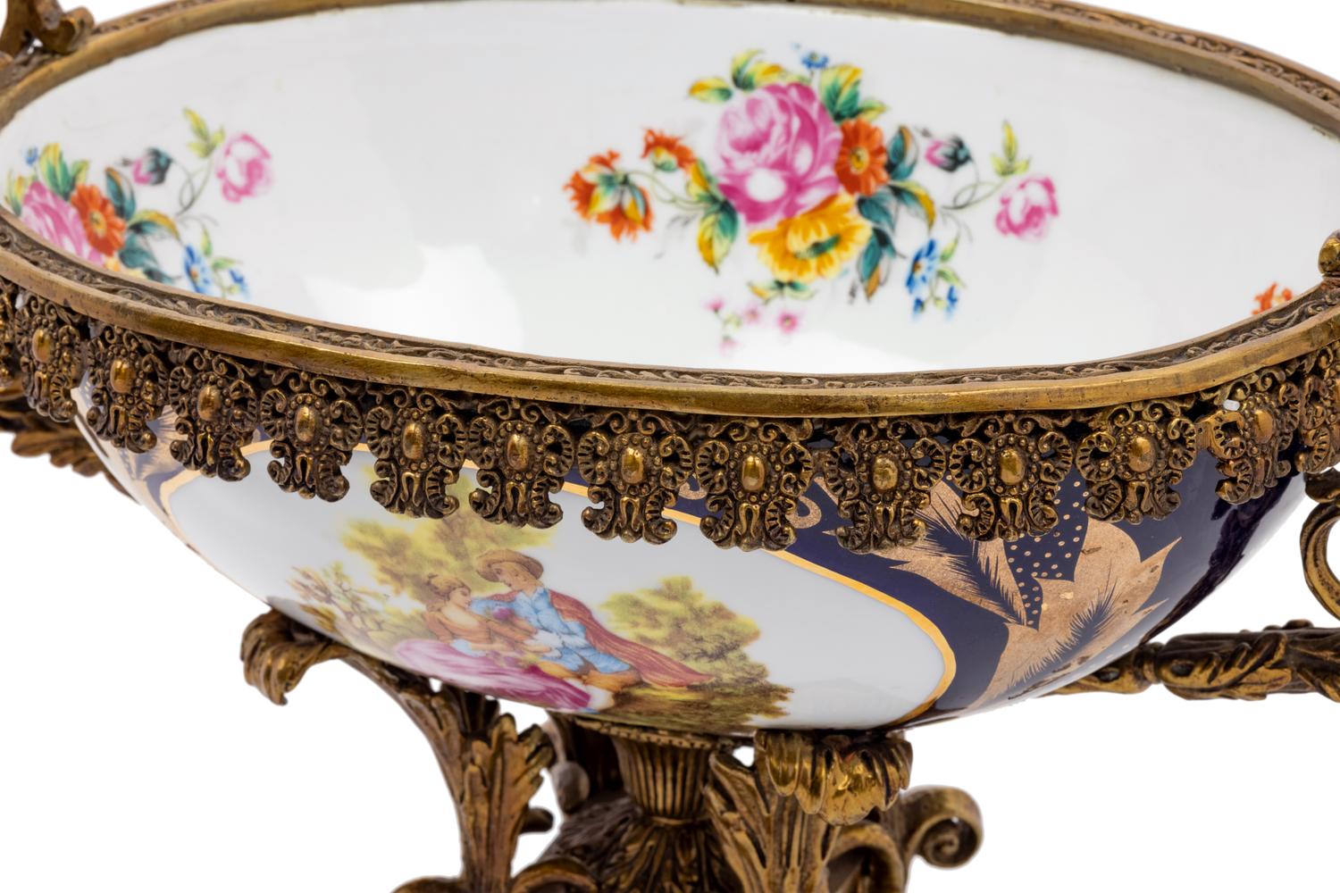 A Large Sèvres Style Gilt Metal Mounted Porcelain Centerpiece Bowl
