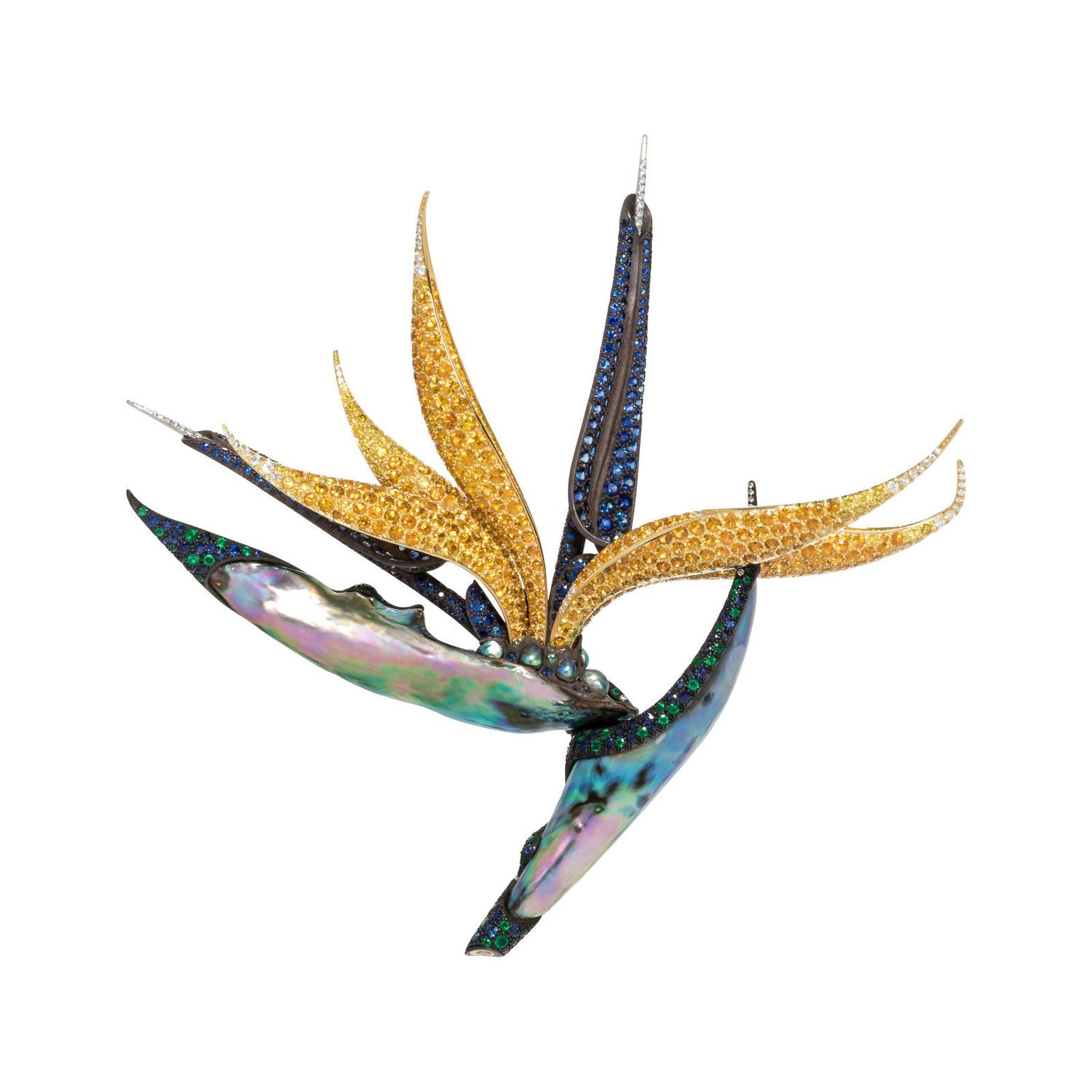 NICHOLAS VARNEY, MULTIGEM BIRD OF PARADISE BROOCH