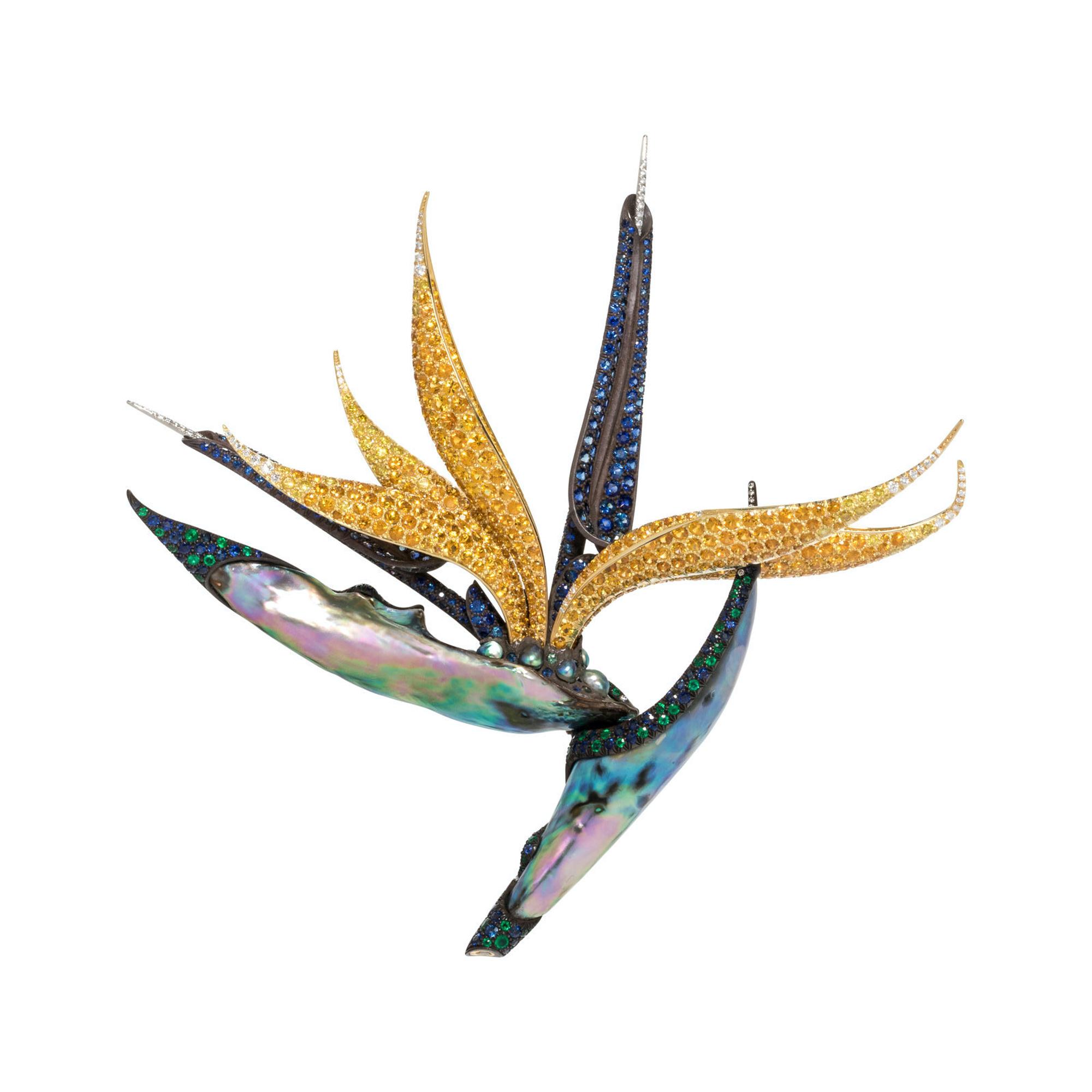 NICHOLAS VARNEY, MULTIGEM BIRD OF PARADISE BROOCH