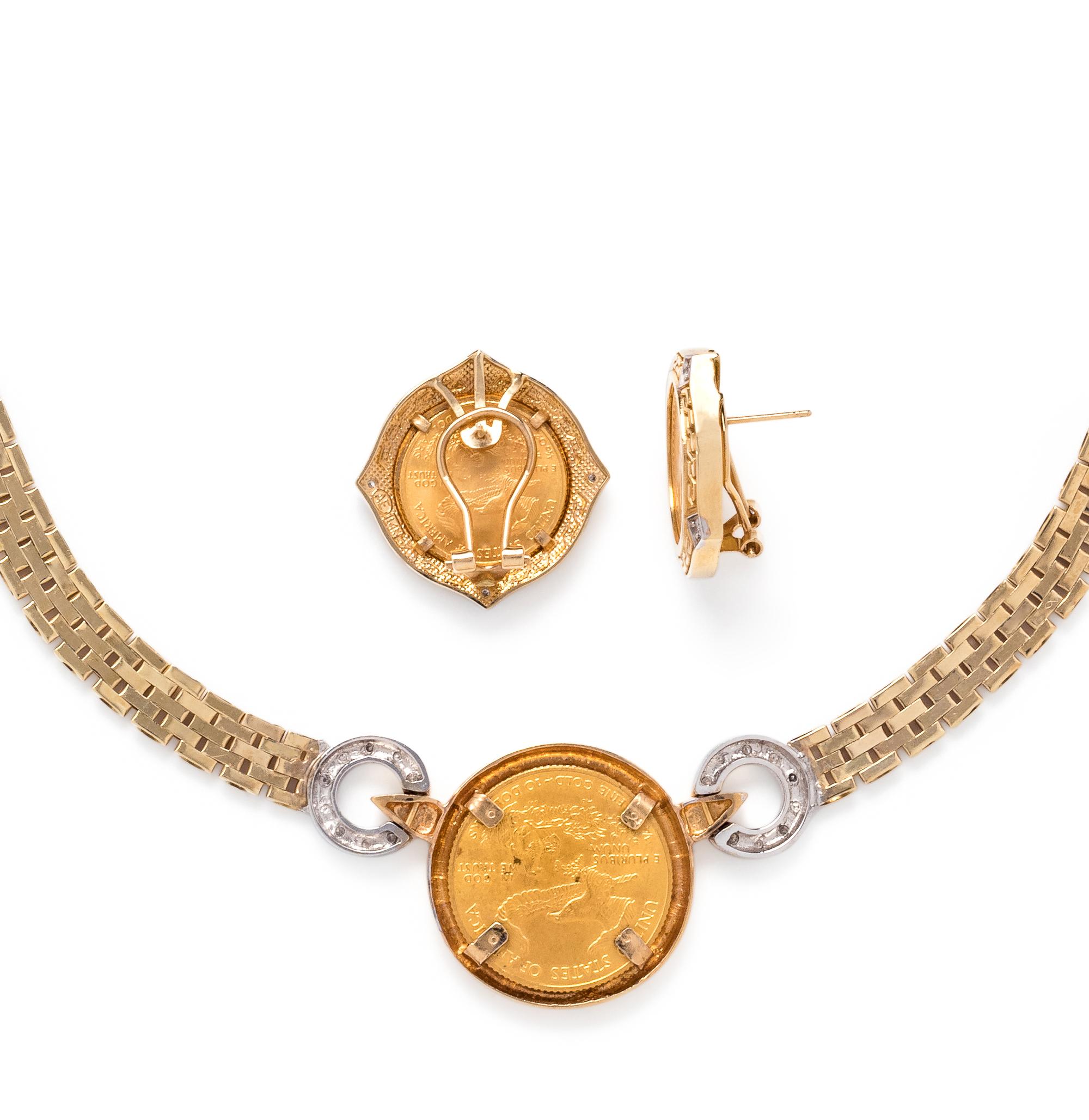 YELLOW GOLD, COIN AND DIAMOND SET