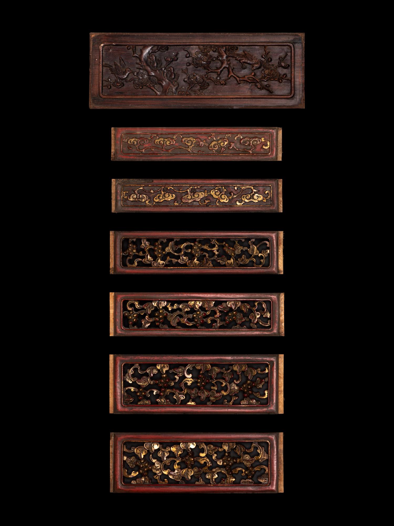 Eight Chinese Carved Wood Rectangular Panels