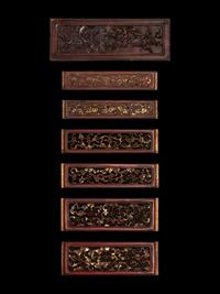 Eight Chinese Carved Wood Rectangular Panels