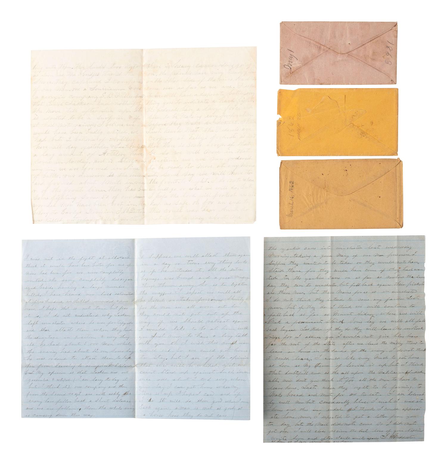 [CIVIL WAR]. A group of 3 ALsS from Private John W. Middleton, 27th Virginia Infantry, "Stonewall Brigade," including description of the Battle of Chancellorsville. Various locations, 1862-1863.