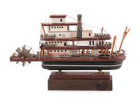 A Carved and Painted Wood Paddle Boat Model Mississippi